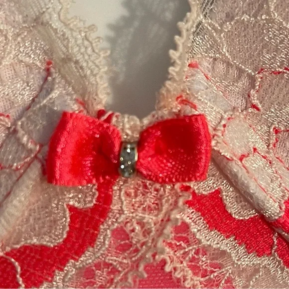 36C VS Victoria’s Secret Dream Angels Coral Cream Floral Seduction Garter slip